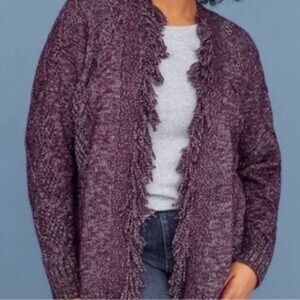Ruby Rd. Vintage Purple Violet Fringe Knit Cardigan Button Western size XL